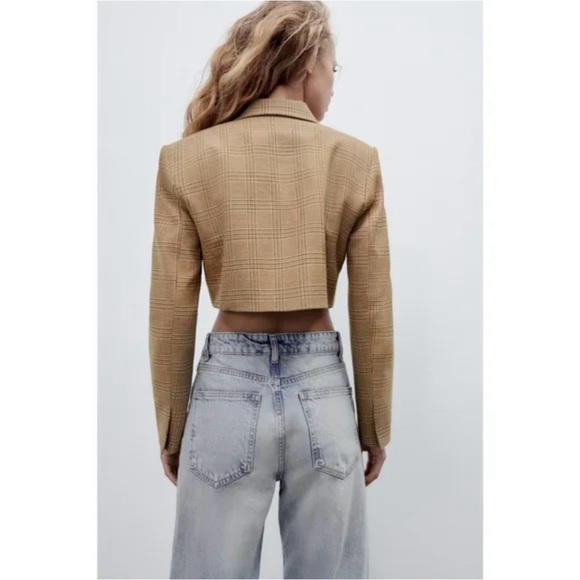 Zara Check Brown Cropped Blazer - Picture 5 of 6
